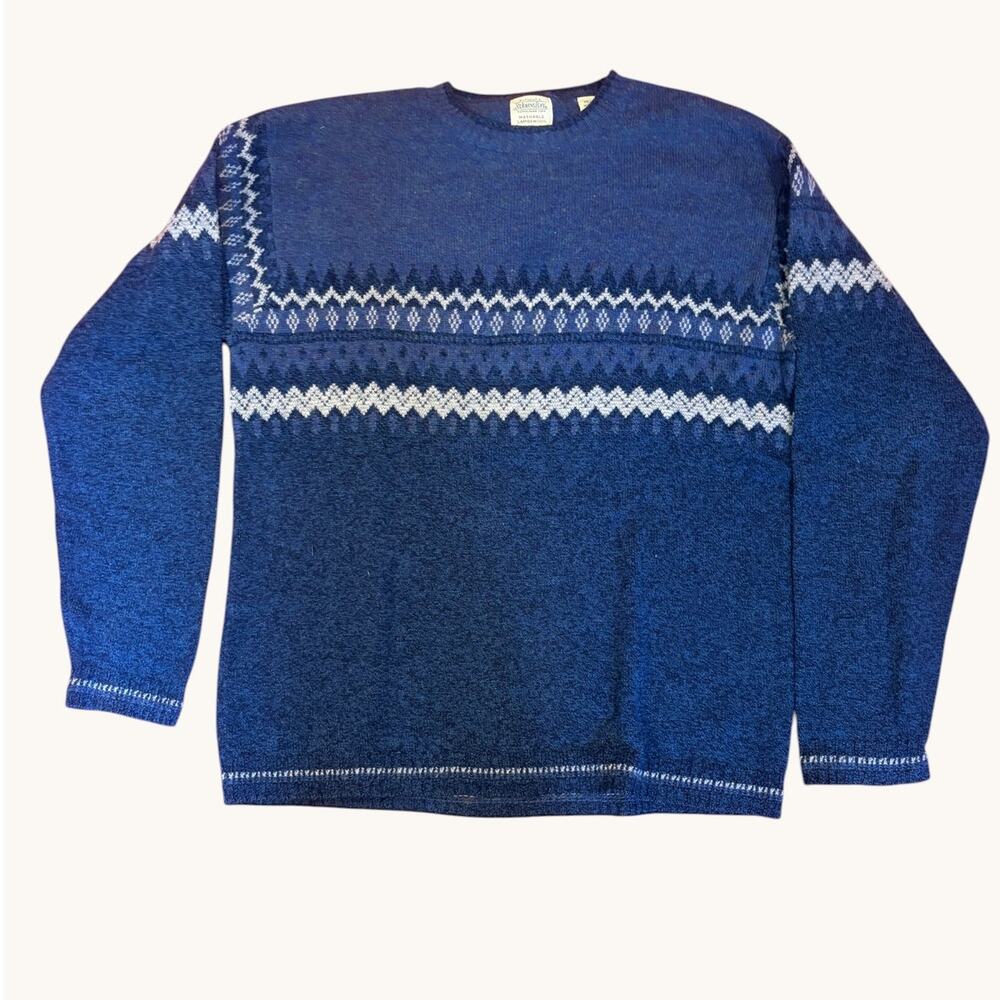 ST JOHNS BAY Men's Fair Isle 100% Lambswool Sweater MEDIUM Navy Blue